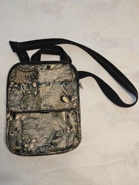 Sakroots Floral Crossbody Bag in Olive Green, Black, and Cream